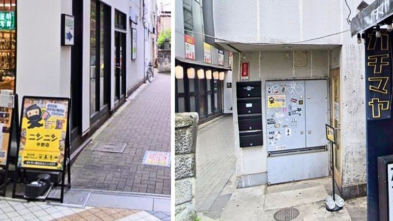 ポケモン専門店ニンニン中野店へと続く小路と出入口